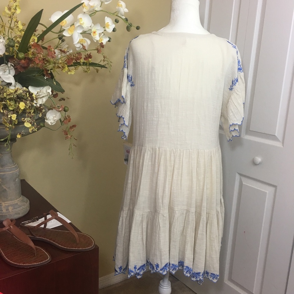 NWT FREE PEOPLE SANTIAGO EMBROIDERED MINI DRESS TUNIC Boho Cottagecore Romantic - Picture 5 of 7